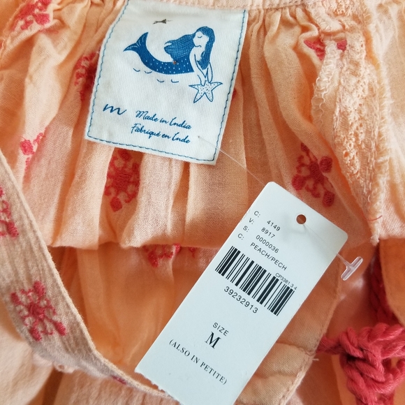 Anthropologie Swim Cover Up Dress Mermaid Embroidered Tassel Tie Womens Size M - Picture 13 of 16